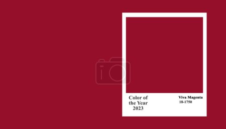 text Color of the Year 2023 in a white frame on a background of Viva Magenta colors. Creative design for trendy color