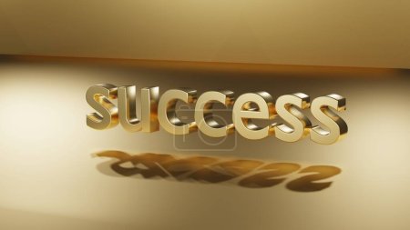 3d Illustration of the word Success. Golden Sign on Gold Background.