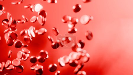Foto de Antecedentes de glóbulos rojos con caída de glóbulos rojos. Imagen de ilustración 3d. - Imagen libre de derechos