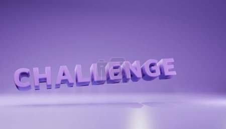 Ilustración 3D del título del desafío en fondo púrpura