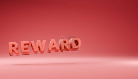 3D rendering of the word reward on a red background.