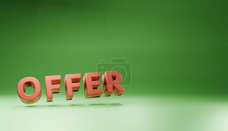 3D illustration of Offer text in red color over green background
