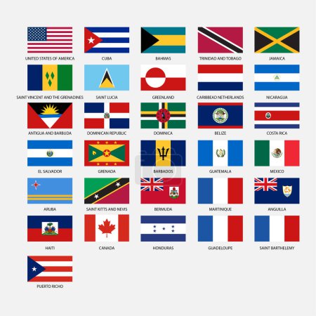 Illustration for North America all country flags vector - Royalty Free Image