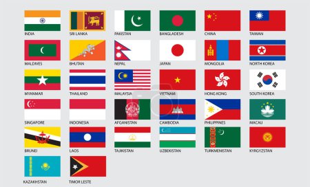 Illustration for Asia country all flag vector - Royalty Free Image