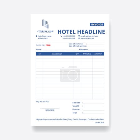 Hotel Headline Invoice Template. Vector Illustration.