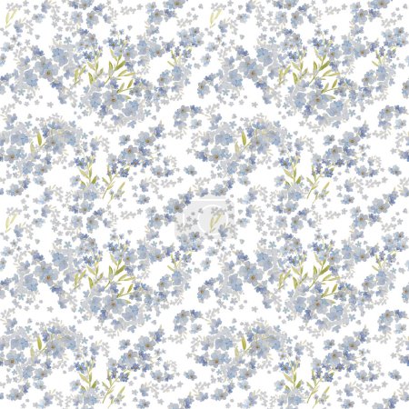 Forget Me Not Watercolor Seamless Patterns. Elegance Floral Pattern with with Blue Flowers. Fashion Floral Pattern. Floral Garden Wallpaper