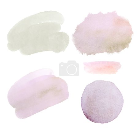 Pink Green Watercolor Spots, Delicate Spots Watercolor Set, Watercolor Elements Isolated on White, Print Quality