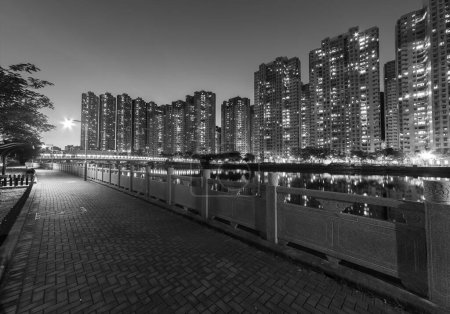 Photo for High rise residential building in Hong Kong city at night - Royalty Free Image