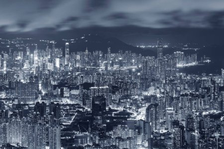 Photo for Night scenery of aerial view of Hong Kong city - Royalty Free Image