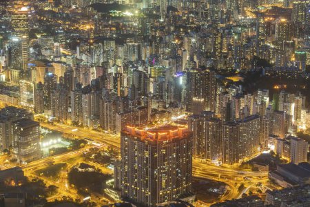 Photo for Night scene of aerial view of Hong Kong City - Royalty Free Image