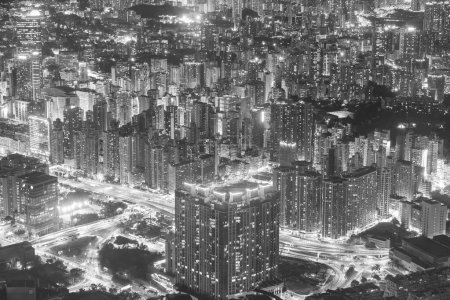 Photo for Night scenery of aerial view of Hong Kong City - Royalty Free Image