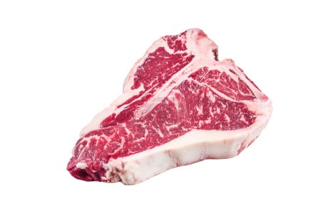 Téléchargez les photos : T-bone cru ou porterhouse Steak sur table de cuisine. Isolé sur fond blanc - en image libre de droit