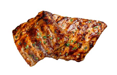 Barbecue pork rack spare ribs on a marble board. Isolated on white background