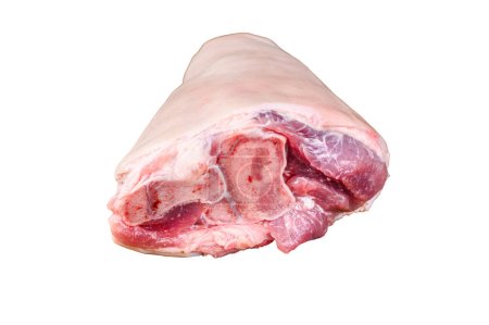 Photo for Raw pork knuckle meat on a kitchen table. Isolated on white background - Royalty Free Image