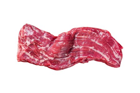 Raw machete skirt beef steak on butcher table. Isolated on white background