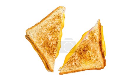 Téléchargez les photos : Sandwich au jambon frit et fromage fondu. Isolé sur fond blanc - en image libre de droit