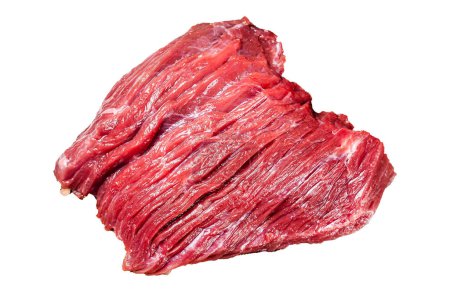 Plateau de boucherie avec steak de viande cru Venison cher. Isolé, fond blanc