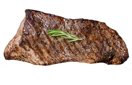 Téléchargez les photos : Barbecue grillé tri pointe de bœuf steak sur un gril. Isolé, fond blanc. - en image libre de droit