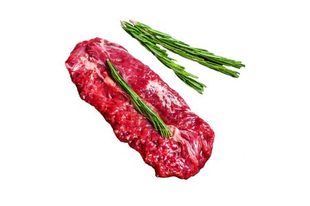 Photo for Butchers choice raw steak Onglet Hanging Tender beef meat Isolated on white background, top view - Royalty Free Image