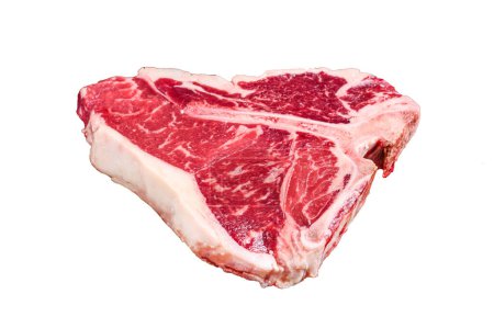 Foto de Italian Florentine T-bone beef meat Filete con hierbas Aislado sobre fondo blanco, vista superior - Imagen libre de derechos
