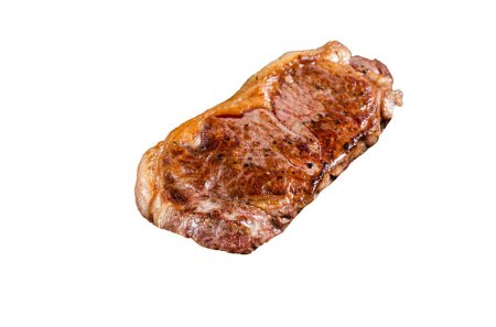 Foto de Filete de carne de res asado de tiras de Nueva York o striploin Aislado sobre fondo blanco, vista superior - Imagen libre de derechos