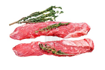 Roh Rock Machete Rindfleisch Steak Isoliert auf weißem Hintergrund, Draufsicht