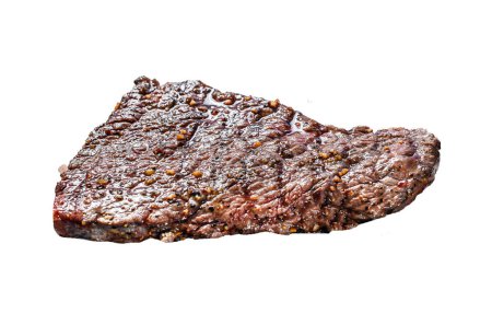 Grilled Denver steak. Barbecue beef. Isolated on white background. Top view