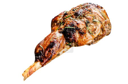 BBq Roasted goat leg. Farm meat. Isolated on white background. Top view