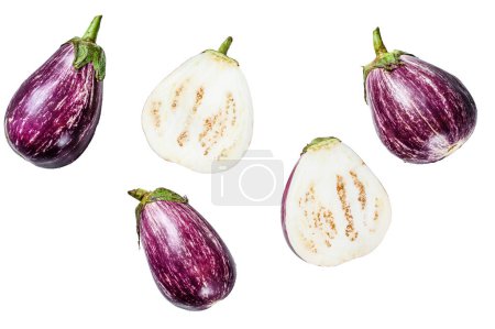 Raw purple Aubergine or eggplant. Isolated on white background. Top view