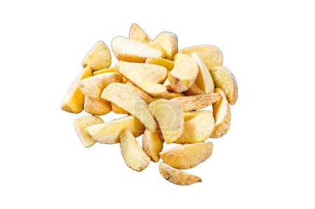 frozen potato wedges. French fries. Isolated on white background. Top view