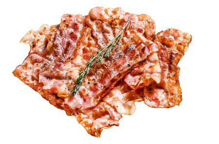 Photo for Sizzling hot bacon pieces. Organic meat. Isolated on white background. Top view - Royalty Free Image