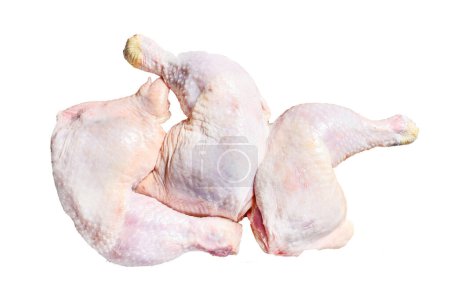 Cuisses de poulet cru Isolé sur fond blanc. Vue du dessus