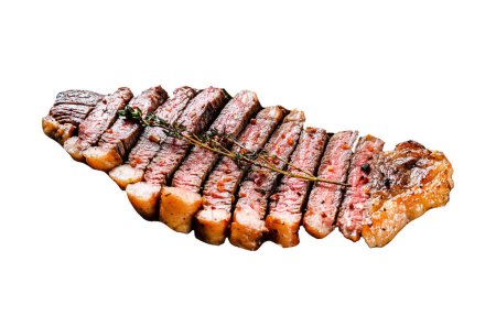 Foto de Filete entrecote steak, carne de res de mármol Aislado sobre fondo blanco. Vista superior - Imagen libre de derechos