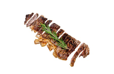 Beef New York strip steak Isolated on white background. Top view