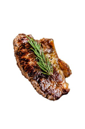 Beef strip loin steak Isolated on white background. Top view
