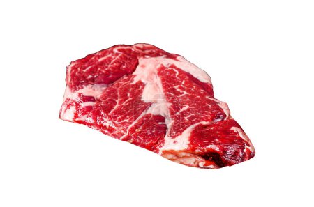Raw black Angus steak. Organic farm beef black Angus. Isolated on white background. Top view