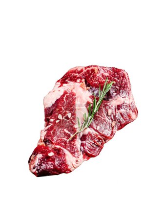 Marbled beef steak Isolated on white background. Top view