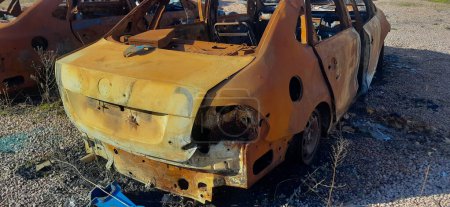 The car burned as a result of artillery fire. Mykolaiv. Ukraine.