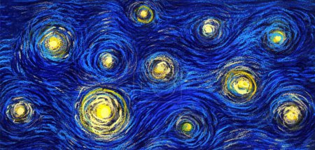Illustration for Glowing stars on a blue sky abstract background in the style of impressionist - Royalty Free Image