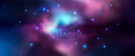 Ilustración de Fondo vectorial espacial con nebulosa realista y estrellas brillantes. Galaxia mágica colorida - Imagen libre de derechos