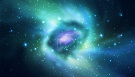 Téléchargez les illustrations : Fond vectoriel spatial avec galaxie spirale réaliste et étoiles - en licence libre de droit