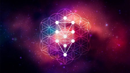 Kabbalah vector symbol isolated on space background. Sacred geometry and tree of sefirot