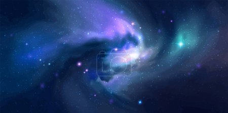 Raumvektorhintergrund mit realistischer Spiralgalaxie und Sternen