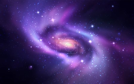 Space vector background with realistic spiral galaxy and stars
