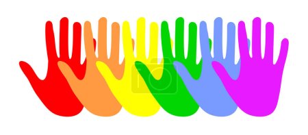 Colorido conjunto de manos de arco iris. Bandera de orgullo