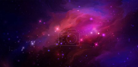 Ilustración de Fondo vectorial espacial con nebulosa realista y estrellas brillantes. Galaxia mágica colorida - Imagen libre de derechos