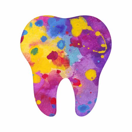 Illustration for Tooth icon. Vector colorful watercolor illustration isolated - Royalty Free Image