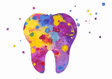 Illustration for Tooth icon. Vector colorful watercolor illustration isolated - Royalty Free Image