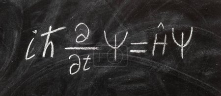 Photo for Schrdinger wave equation handwritten with chalk on blackboard, quantum physics - Royalty Free Image
