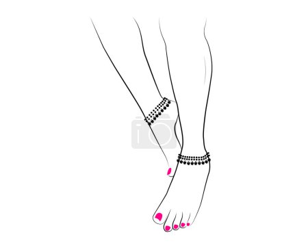 Illustration for Beautiful Indian woman feet with anklets line drawing isolated on white background - vector illustration - Royalty Free Image